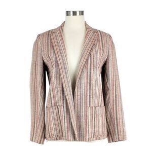 Vintage 70s Jacket Blazer Open Front Boucle Tweed Notched Lapel Striped Womens 6